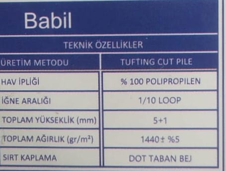 dinarsu babil bukle halifleks duvardan duvara hali teknik bilgi