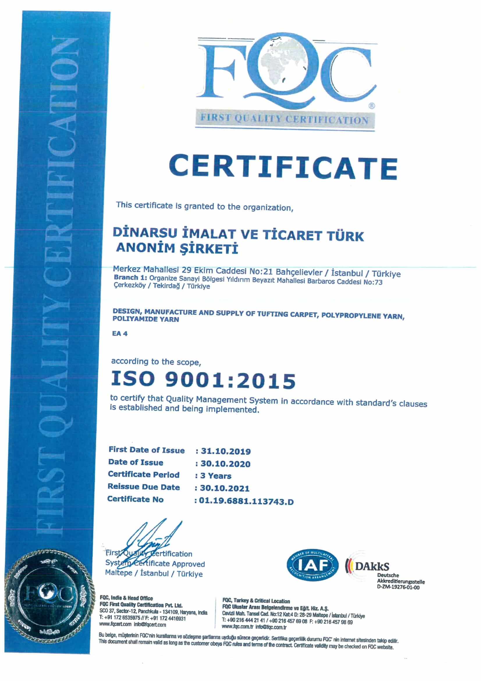 ISO 9001.2015 sertifika 2021 2