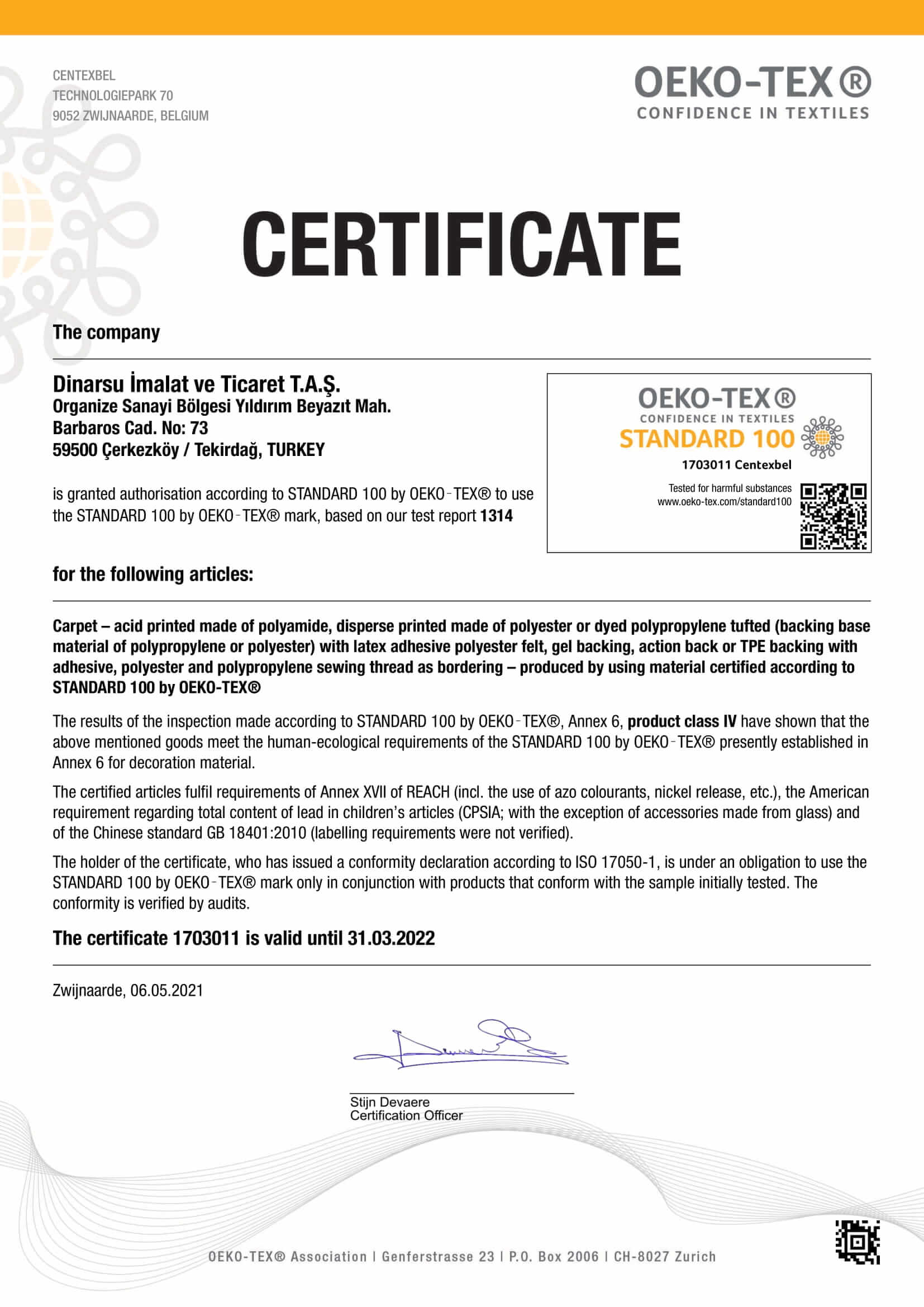 Oeko Tex sertifikasi 2021 1