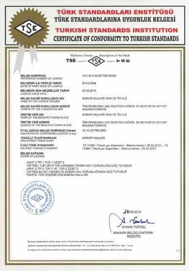 Samur hali TSE sertifikasi